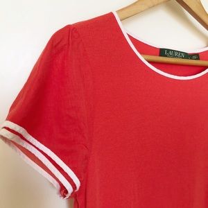 Lauren RL Orange Flutter Sleeve Ribbed Top